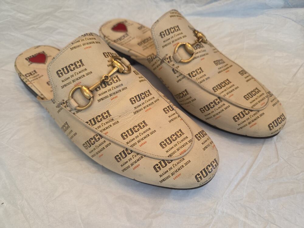 Gucci Princetown Stamp Print Leather Mules Size Eu36 Us 6